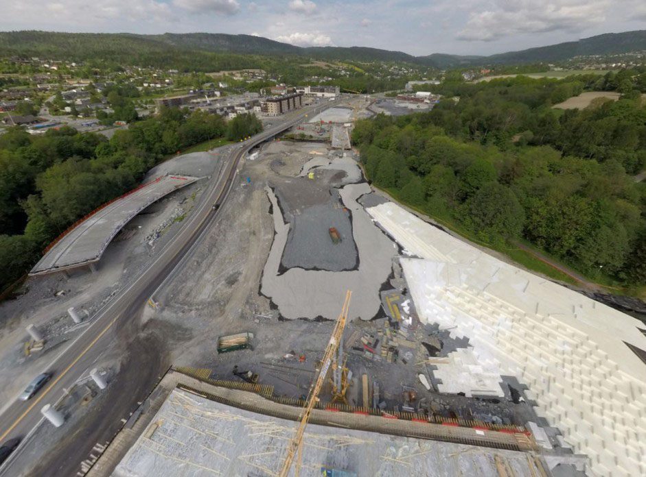 An aerial image of a road construction site