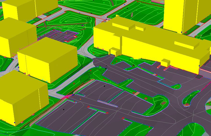 3d terrain model of a commercial area